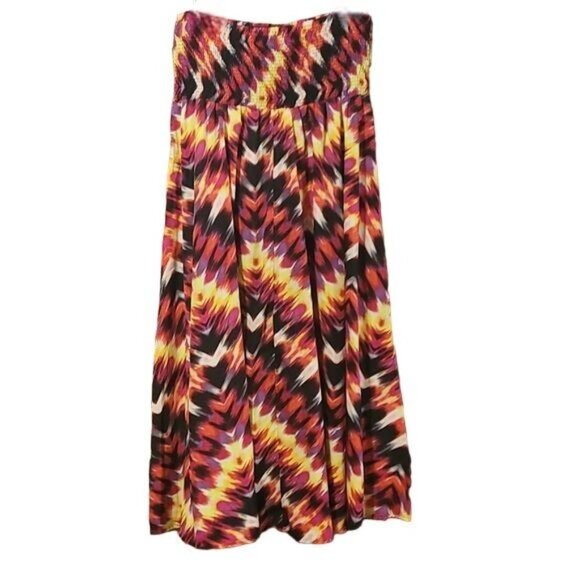 Attention Strapless Size Medium Smocked Maxi Dress Zigzag Print Multicolor - Picture 2 of 7